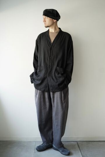 233SH25 Silk/Linen Gaba / Cardigan Shirts,BLACK, small image number 4