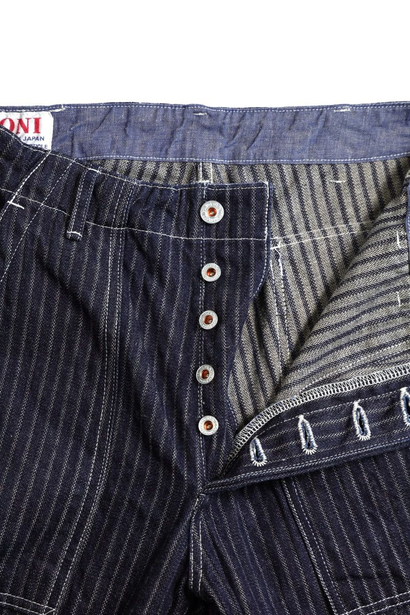 ONI207-HJS Drop-Needle Stiching Jacguard Stripe Denim Baker Pants
