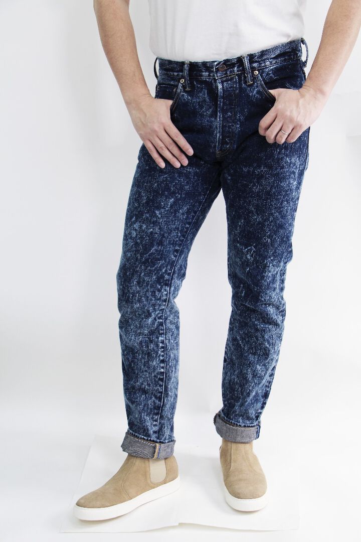 N1105AWHT 16.5oz Natural Indigo Acid Wash High Rise Tapered Jeans-One Washed-36,, medium image number 1