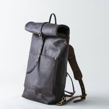 VS-205L LEATHER ROLL TOP Back pack(BLACK),, small image number 1