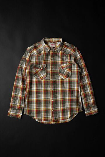 MS006WE Flannel Western Shirt,MUSTARD, small image number 0