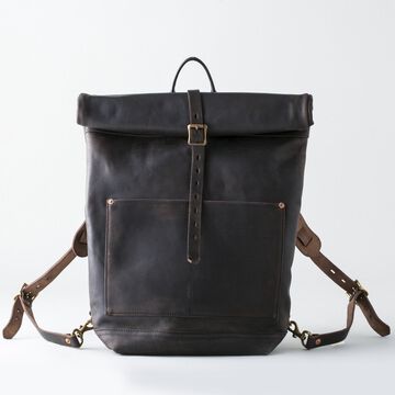 VS-205L LEATHER ROLL TOP Back pack(BLACK),, small image number 0
