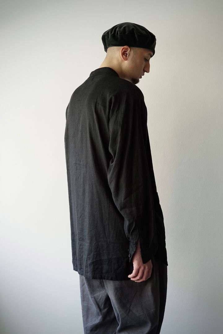 233SH25 Silk/Linen Gaba / Cardigan Shirts,BLACK, medium image number 3