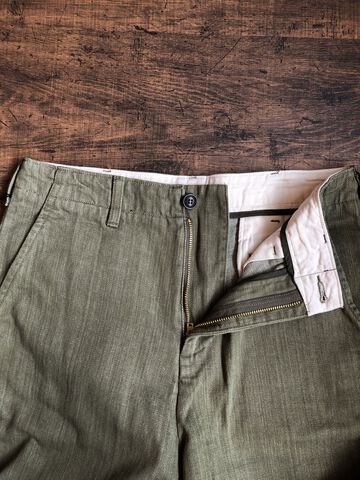 MXPT1016 10.5oz selvedge green denim trousers,OLIVE DRAB, small image number 1