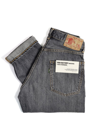 F160 13oz SELVEDGE  66 DENIM TAPERED (BLACK),BLACK, small image number 0