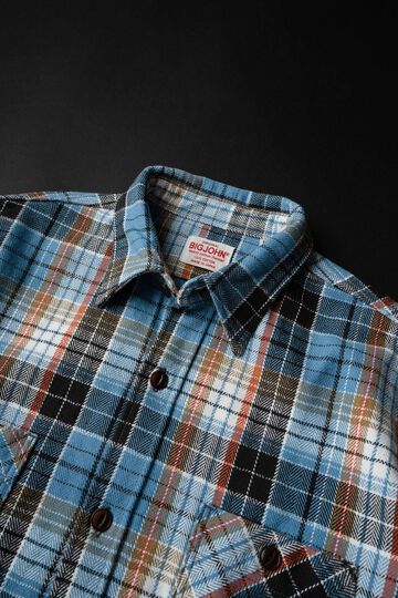 MS001E Check Flannel Shirt,BLUE, small image number 5