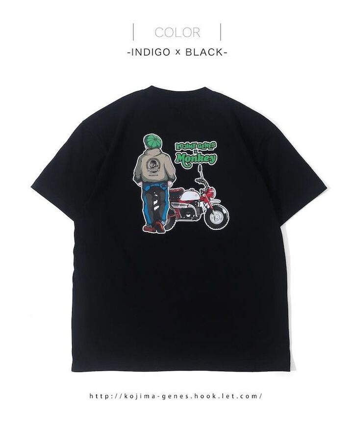 RNB-6551BK HONDA MONKEY COMBO T-SHIRT BLACK INDIGO × BLACK,BLACK, medium image number 2