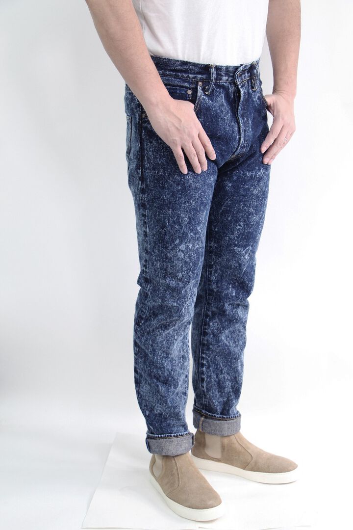 N1105AWHT 16.5oz Natural Indigo Acid Wash High Rise Tapered Jeans-One Washed-36,, medium image number 3