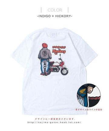 RNB-6551WT HONDA MONKEY COMBO T-SHIRT WHITE INDIGO × HICKORY,WHITE, small image number 2