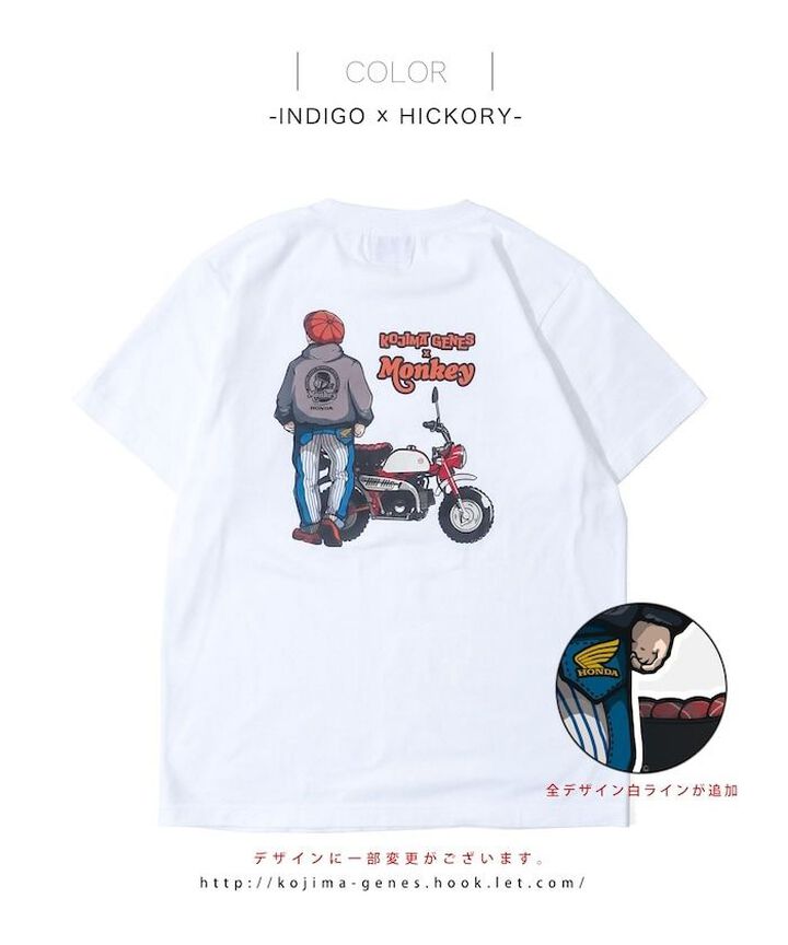 RNB-6551WT HONDA MONKEY COMBO T-SHIRT WHITE INDIGO × HICKORY,WHITE, medium image number 2