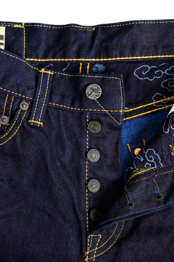 DE010 MOMOTARO JEANS × DENIMIO COLLAB MODEL 14OZ COBALT BLUE WITH PINK SELVEDGE NATURAL TAPERED,, small image number 4