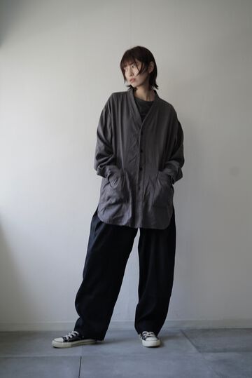 233SH25 Silk/Linen Gaba / Cardigan Shirts,BLACK, small image number 19