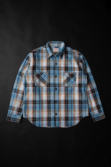 MS001E Check Flannel Shirt,BLUE, small image number 0