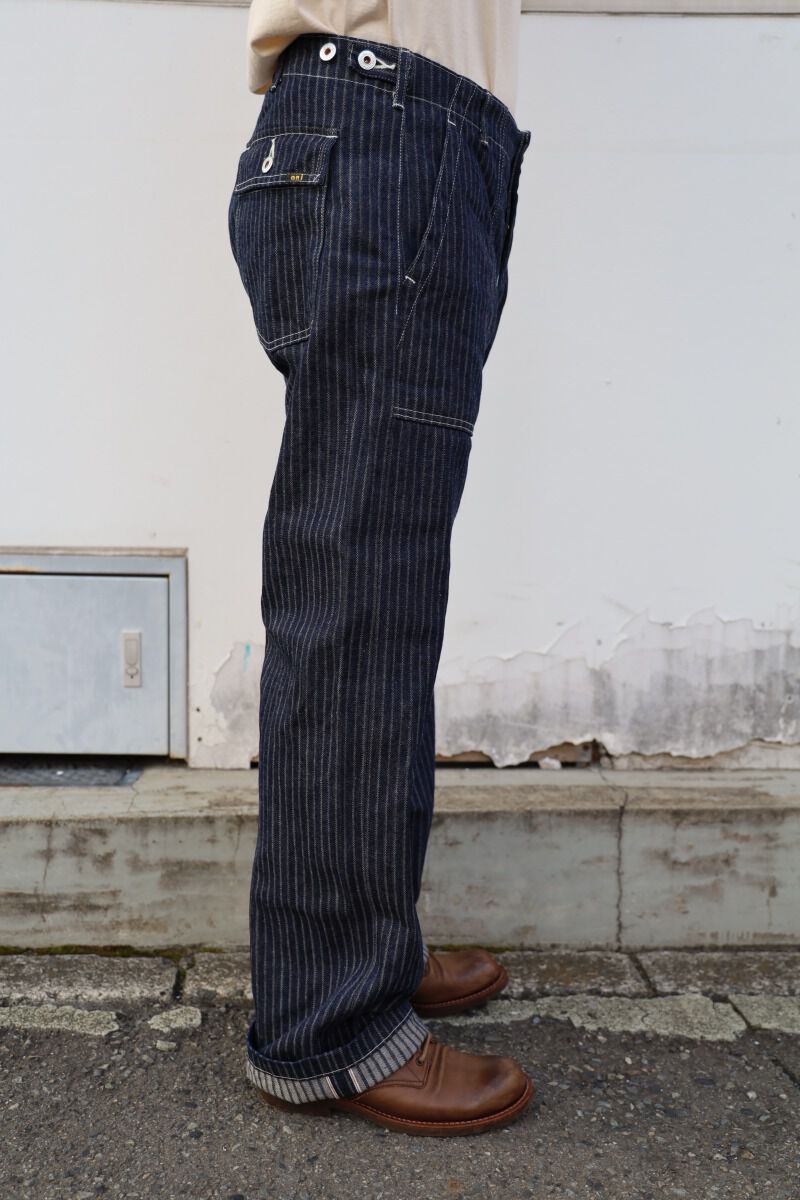 ONI207-HJS Drop-Needle Stiching Jacguard Stripe Denim Baker Pants-One  Wash-30