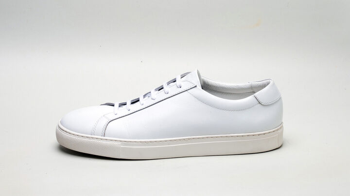 'STANLEY' LACE UP LEATHER SNEAKER (WHITE
 BLACK)-WHITE-42 (27~28cm),WHITE, medium image number 1