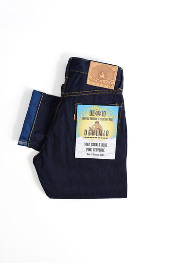 DE010 MOMOTARO JEANS × DENIMIO COLLAB MODEL 14OZ COBALT BLUE WITH PINK SELVEDGE NATURAL TAPERED,, small image number 0