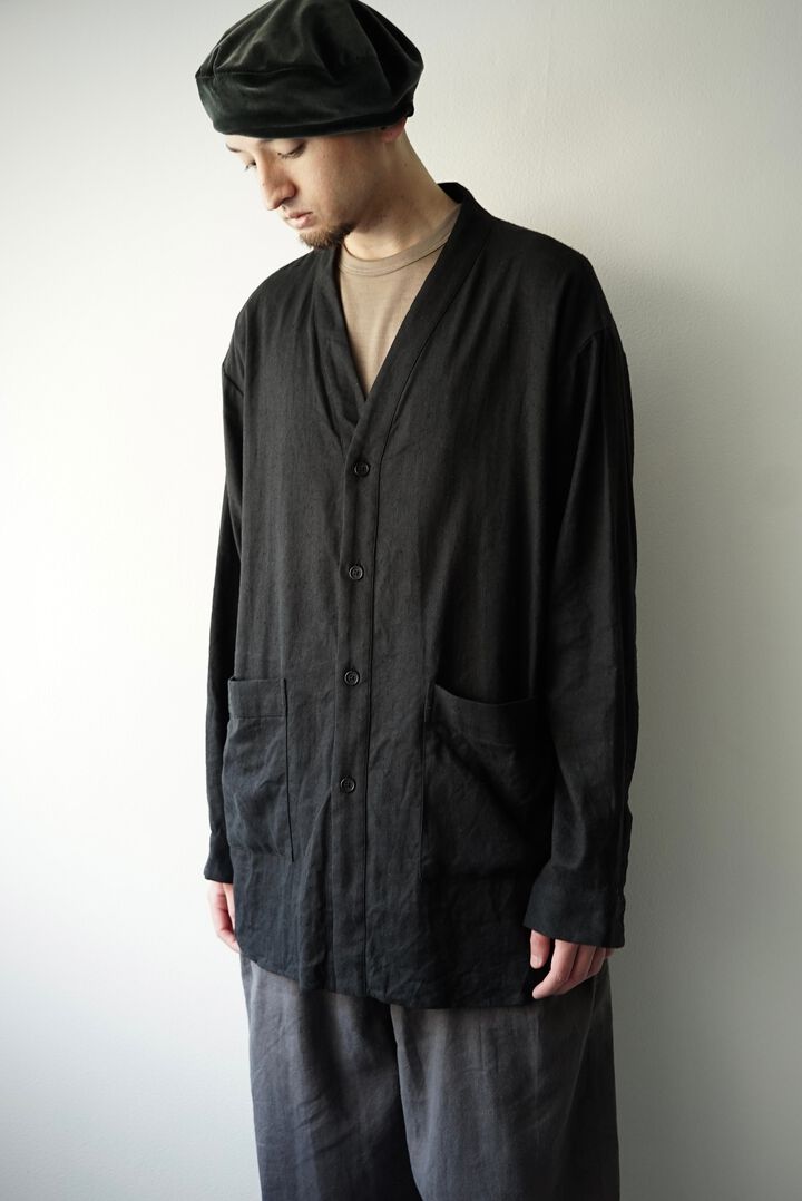 233SH25 Silk/Linen Gaba / Cardigan Shirts,BLACK, medium image number 1