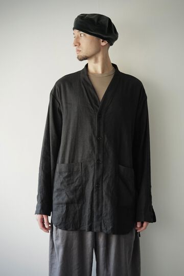 233SH25 Silk/Linen Gaba / Cardigan Shirts,BLACK, small image number 0