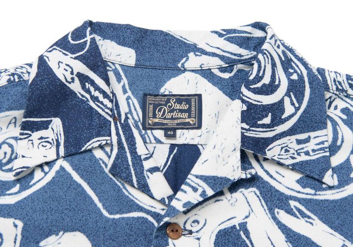 【Pre-order】5722 Indigo Discharge Aloha Shirt,INDIGO, medium image number 3