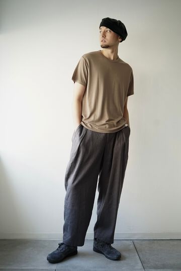 241PT05 Silk/Linen Gaba / W-Tuck Pants,GRAY, small image number 1