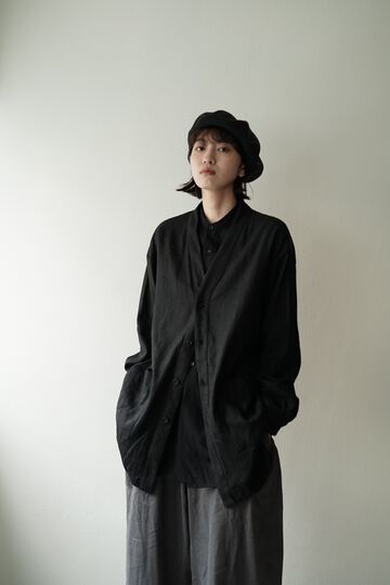 233SH25 Silk/Linen Gaba / Cardigan Shirts,BLACK, small image number 8