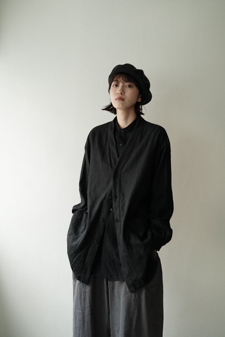 233SH25 Silk/Linen Gaba / Cardigan Shirts,BLACK, medium image number 8