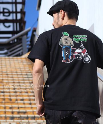 RNB-6551BK HONDA MONKEY COMBO T-SHIRT BLACK INDIGO × BLACK,BLACK, small image number 0