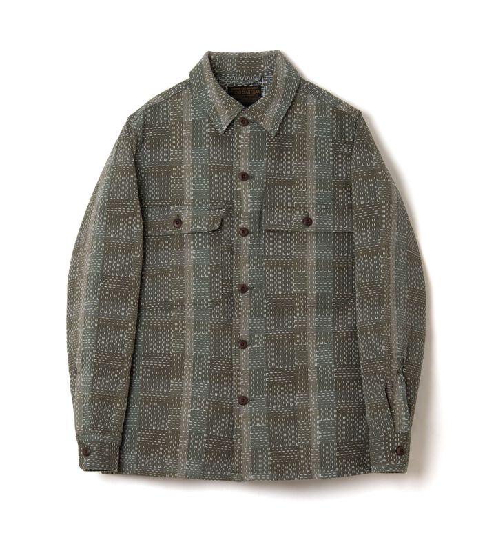 【Pre-order】5718 Noragi ARMY Sashiko Long Sleeve Shirts,ARMY GREEN, medium image number 0