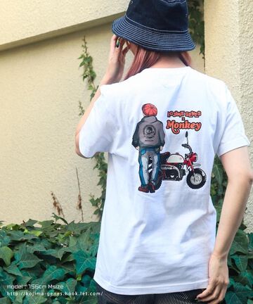 RNB-6551WT HONDA MONKEY COMBO T-SHIRT WHITE INDIGO × HICKORY,WHITE, small image number 0