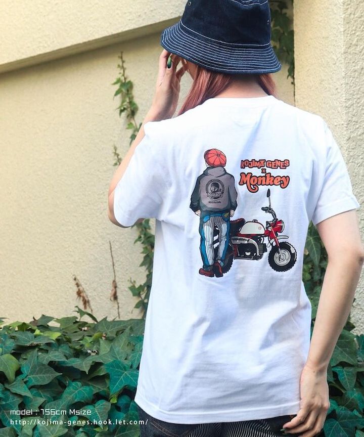 RNB-6551WT HONDA MONKEY COMBO T-SHIRT WHITE INDIGO × HICKORY,WHITE, medium image number 0